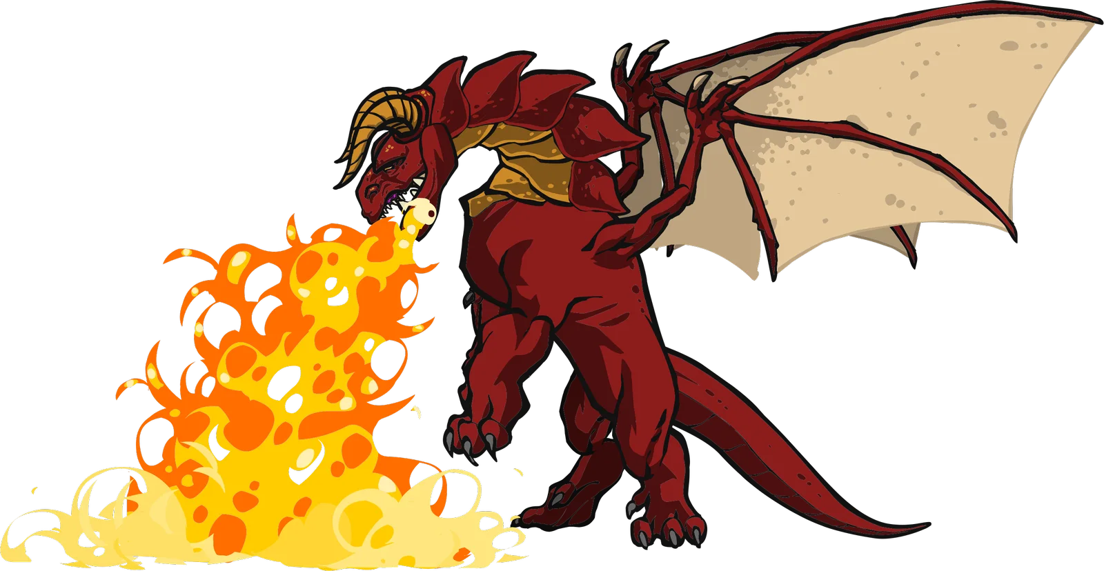 A red dragon breathing fire